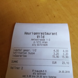 Rechnung  03/2018 - Heurigenrestaurant Wild - Wien