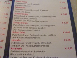 kleiner Preisauszug der Karte - Pizzeria Restaurant Europa - Eibiswald