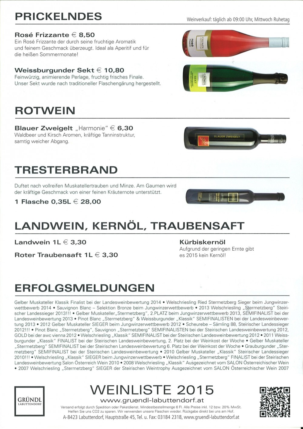 Weinliste 2015 - Weingut Buschenschank Gründl - Labuttendorf
