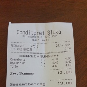 Rechnung - Conditorei Sluka - Wien