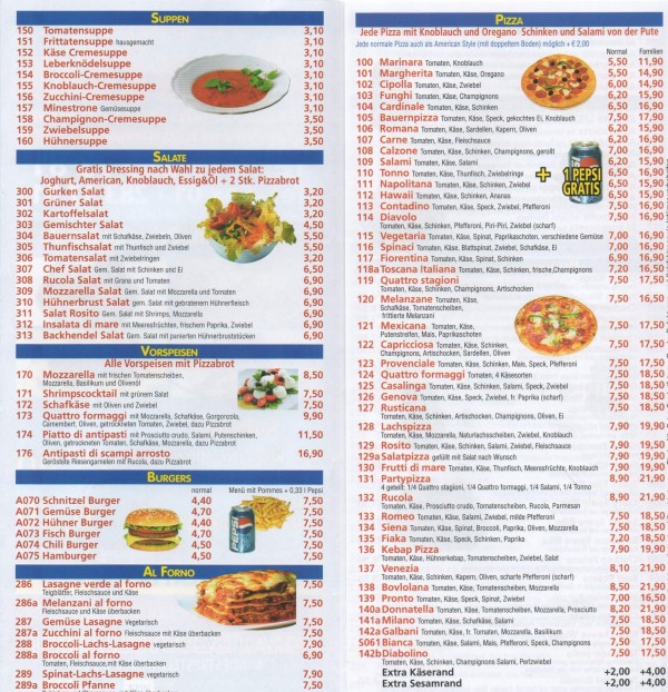 Speisekarte - Pizzeria Rosito - Wien