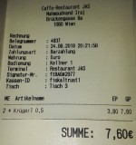 Persisches Restaurant JAS - Rechnung