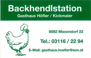 Visitenkarte - Gasthaus Höfler Kickmaier - Kirchbach