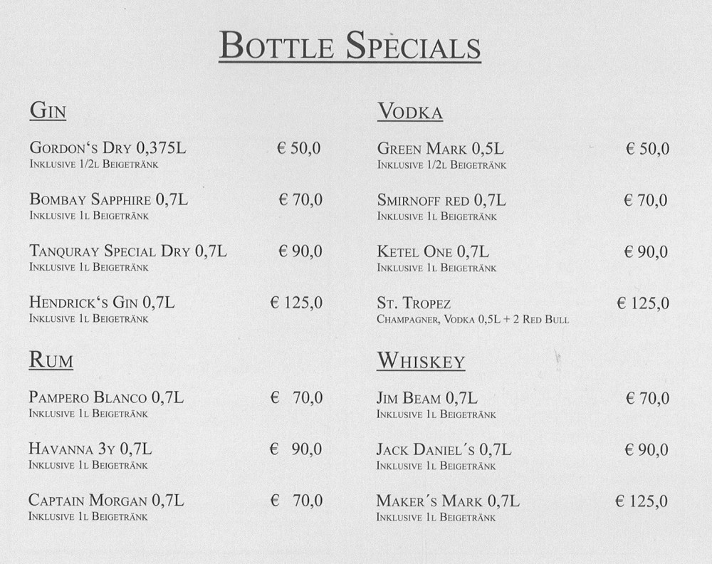 Bottle Specials - Hemingway American Bar - Graz