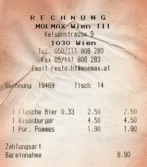 Mömax Restaurant - Rechnung - Mömax Restaurant - Wien