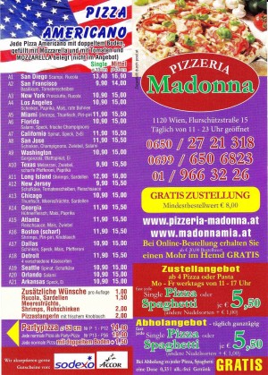 Pizzeria Madonna Speisekarte Seite 1 - Pizzeria Madonna - Wien