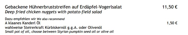 Öl zum Salat für zusätzliche 1,50 Euro - Heuriger Am Belvedere - Wien