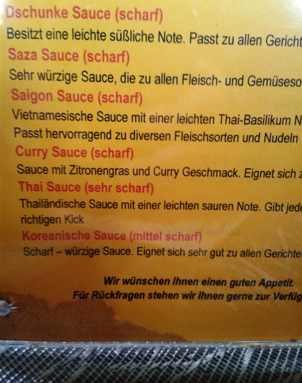 Dschunke - Auswahl an Teppanyaki-Saucen - Restaurant Dschunke - Wien