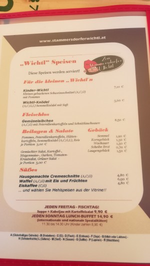 Speise-/Getränkekarte - Zum Stammersdorfer Wichtl - Wien