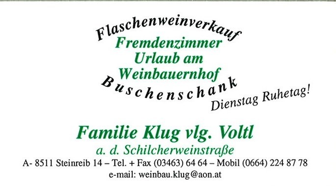 Visitenkarte - Weinbau & Buschenschank Klug vlg. Voltl - St. Stefan ob Stainz