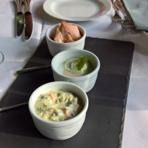französischer Salat, Kren-Mayonnaise-Ei, Beinschinken
