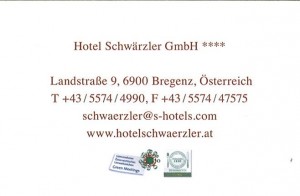 Visitenkarte - Restaurant Hotel Schwärzler - Bregenz