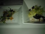 Blunze mit Senf, kleiner Salat, Roten Rüben und Kren + Marinierte Sardine mit Haselnussaroma, ...