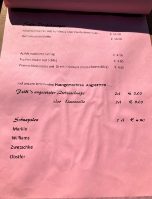Speisekarte - Tschatscheleria - Weissensee