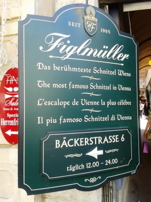Figlmüller - Werbung für das Lokal Bäckerstraße