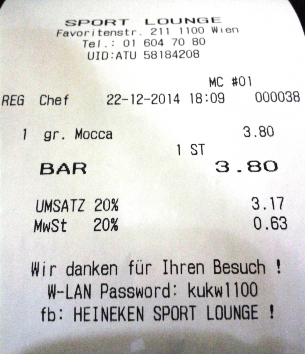 Heineken Sport Lounge - Rechnung - Heineken Sport Lounge - Wien