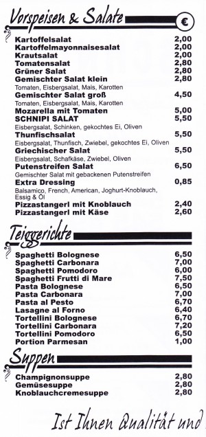 Pizzeria Schnipi Speisekarte Seite 2 - Schnipi - Wien