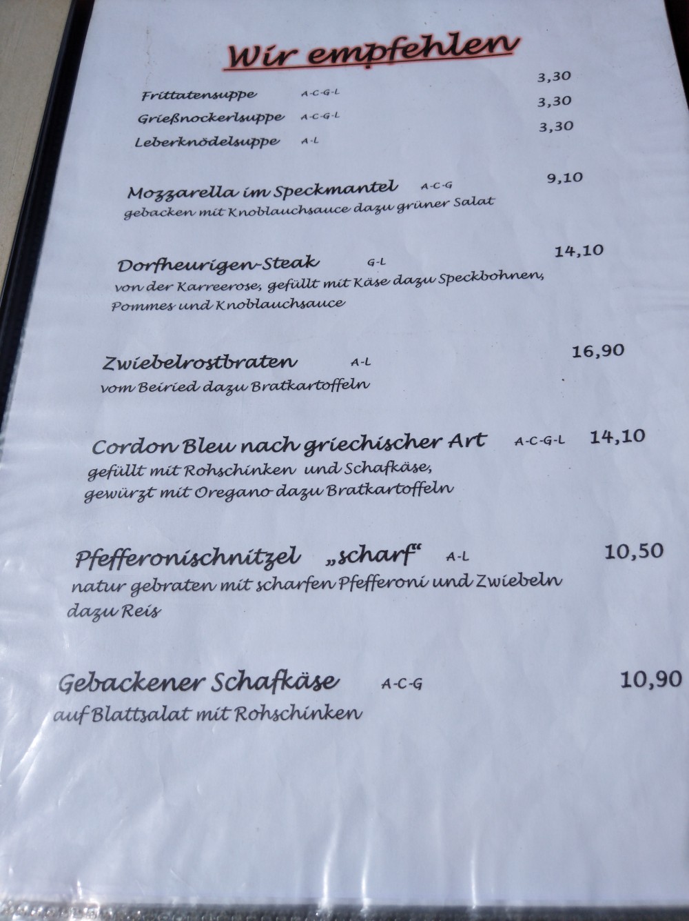 aktuelle Speisen - Dorfheuriger Breitenlee - Wien