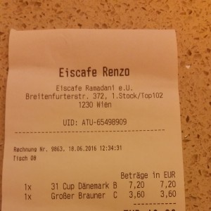 Rechnung - Eiscafe Renzo - Wien