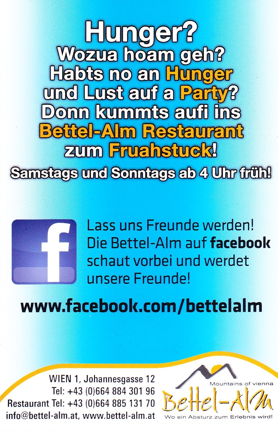 Bettel-Alm - Flyer Seite 5 - Bettel-Alm Restaurant - Wien