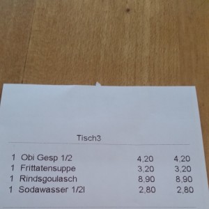 Rechnung - Gösser Eck - Wien