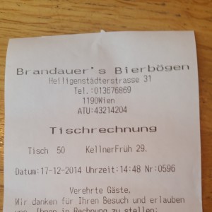Rechnung - Brandauers Bierbögen - Wien