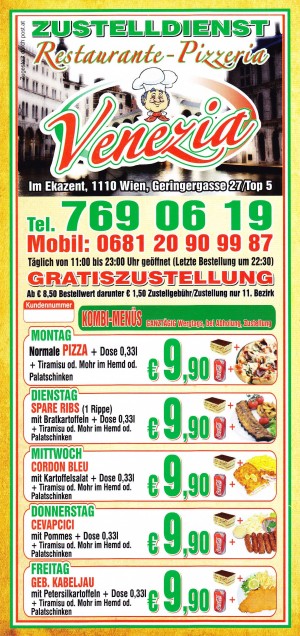 Pizzeria Venezia Flyer Seite-1 - Ristorante Pizzeria Venezia - Wien