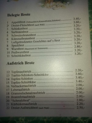 Auszug aus der Speisekarte (1) - Buschenschank Pfeiffer - Heiligenbrunn