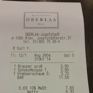 Rechnung - Kurkonditorei Oberlaa - Wien