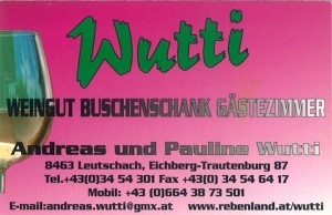Visitenkarte
 - Weingut Buschenschank Wutti - Leutschach