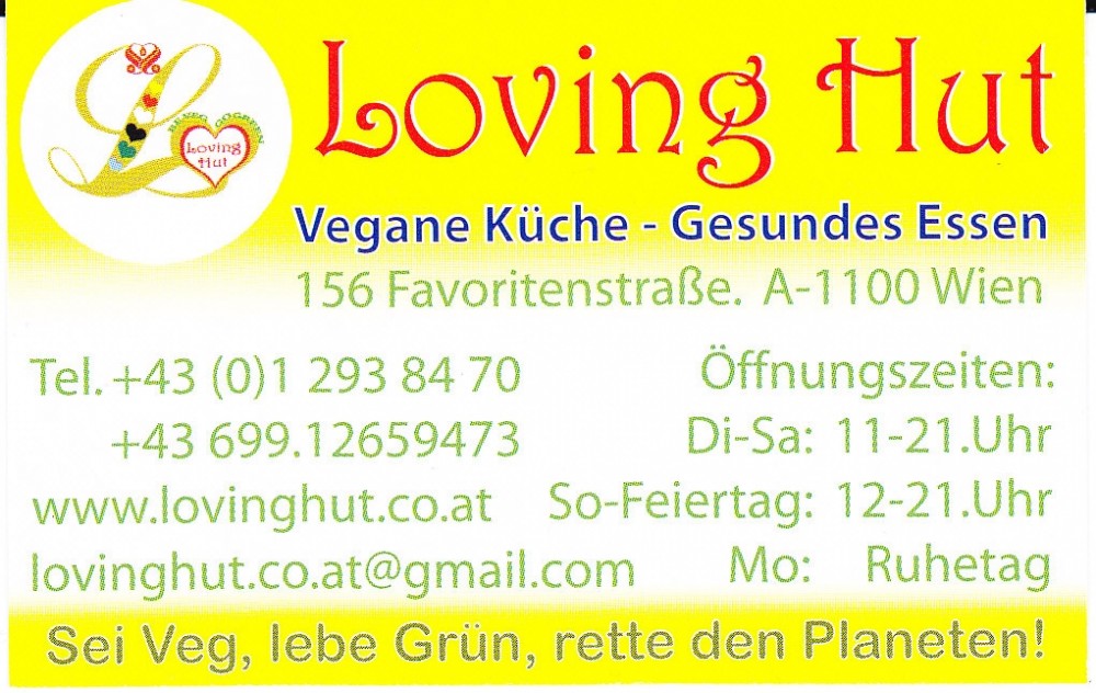 Loving Hut Visitenkarte - Loving Hut - Vegane Küche - Wien