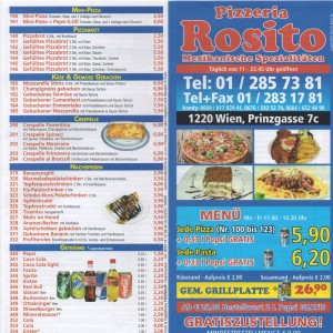 Speisekarte - Pizzeria Rosito - Wien