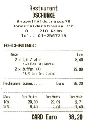 Asia-Restaurant Dschunke - Rechnung - Restaurant Dschunke ...