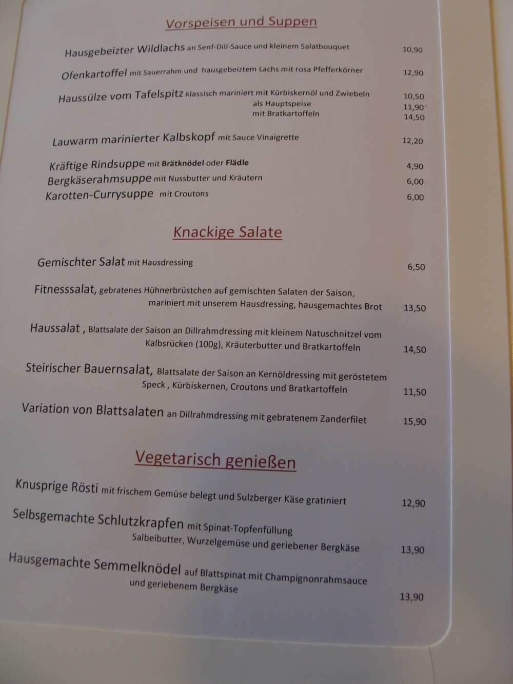 Vorspeisen, Suppen, Salate und Vegatarisches. - Gasthof Alpenblick - Sulzberg