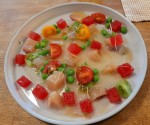 Ceviche vom Saibling mit Wassermelone&Tomaten-Hollerblütenfond € 15,90 - Landgasthof Hammerwirt - Oberalm