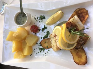 Zanderfilet auf leichter Zitronen Kräuter Sauce dazu Salzkartoffeln - Krebsenkeller - Graz