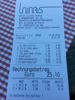 Rechnung - Weingut & Buschenschank Lazarus - St. Stefan ob Stainz