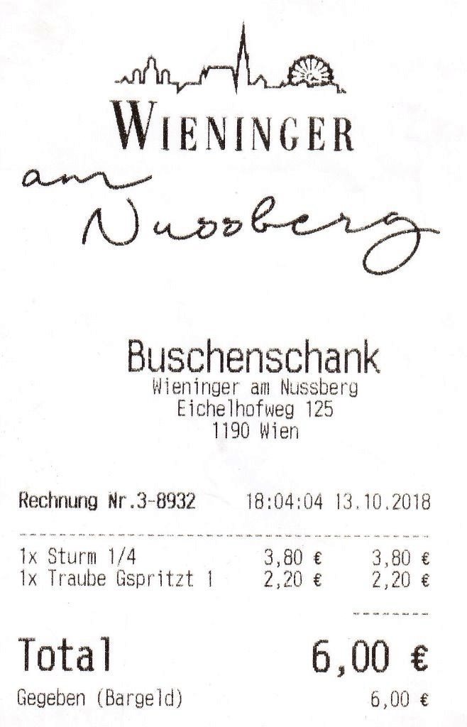 Heuriger Wieninger - Rechnung - Wieninger am Nußberg - Wien