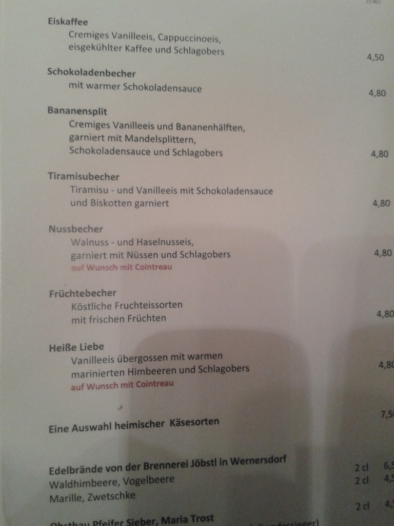Dessert - Speisekarte - Kirchenwirt - Graz