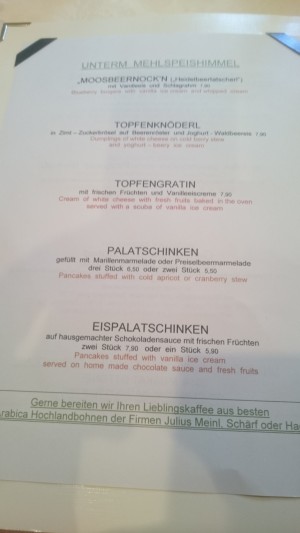 Dessertkarte - Meilinger Taverne - MITTERSILL