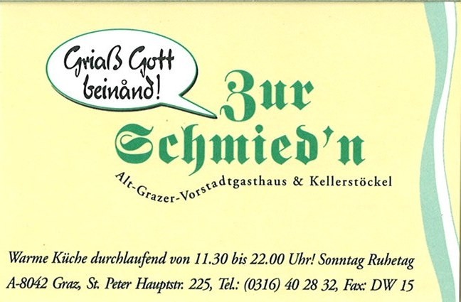 Visitenkarte - Zur Schmiedn - Graz