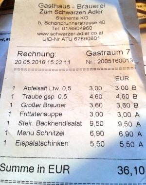 Gasthaus-Brauerei Zum Schwarzen Adler - Rechnung