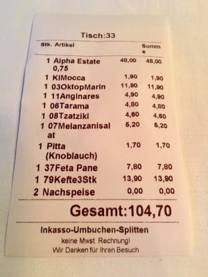 Die Rechnung, zu hoch für das Gebotene - Rembetiko - Wien