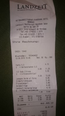 Rechnung - Landzeit Autobahn-Restaurant Mondsee ...
