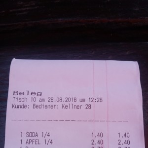 Rechnung - Pizzeria Angelo - Wien