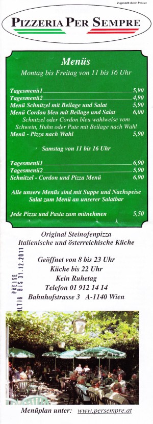 Per Sempre Flyer Seite 1 - Pizzeria Per Sempre - Wien