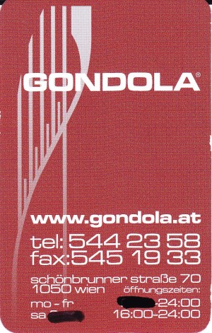 Gondola Visitenkarte - Ristorante Gondola - Wien