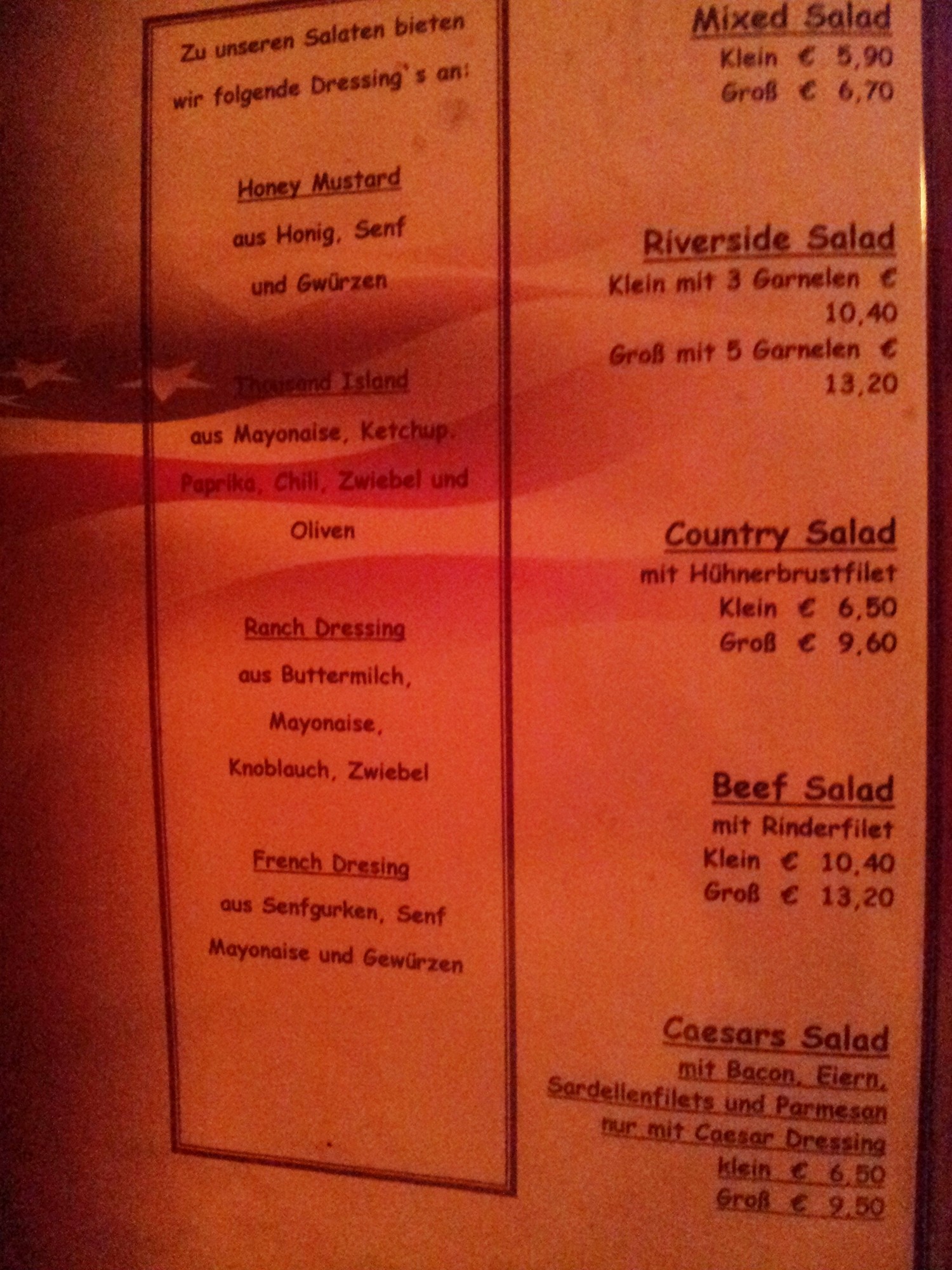 Karte: Salate und Dressings. - The Landings - Bregenz