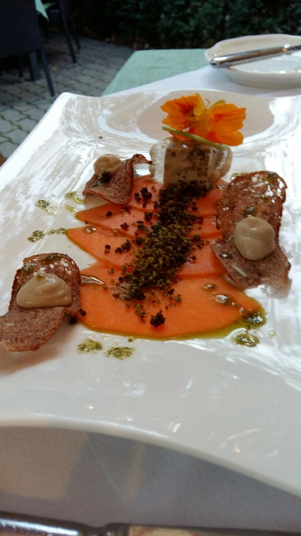 Steinpilzterrine mit mariniertem Kürbiscarpaccio - Klostergasthaus Thallern - Gumpoldskirchen