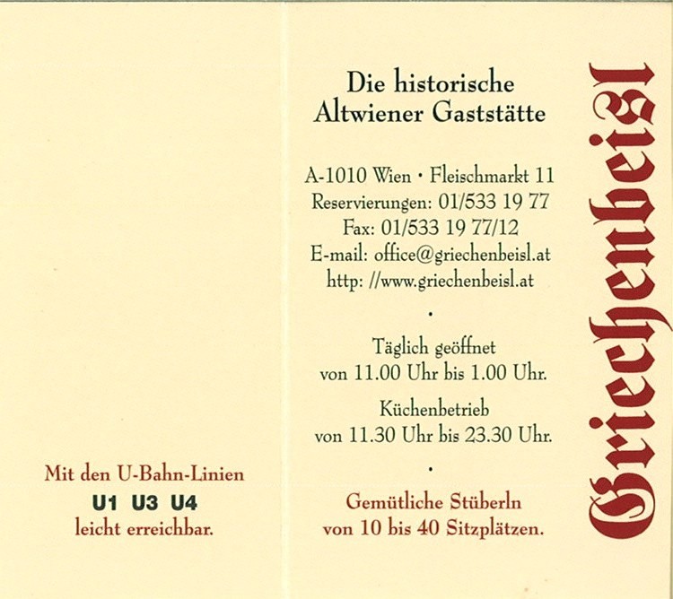 Visitenkarte - Griechenbeisl - Wien